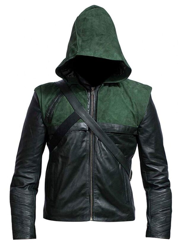 Stephen Amell Green Arrow Hooded Leather Jicket