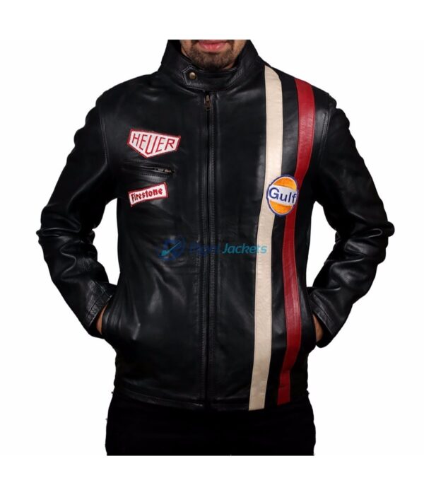 Steve McQueen Gulf Firestone Black Leather Jacket