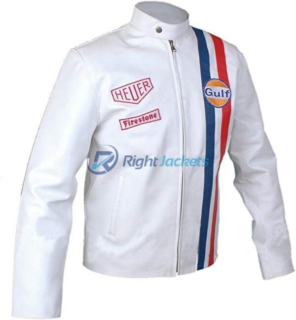 Steve McQueen Gulf Firestone White Leather Jacket