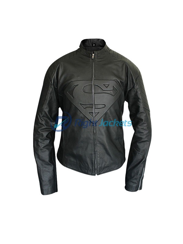 Superman Smallville Logo Black stylish Leather Jacket