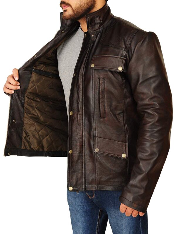 Supernatural Pocket Style Distressed Brown Leather Jacket