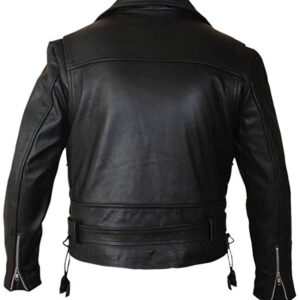 Terminator 2 Arnold Genuine Black Leather Jacket back