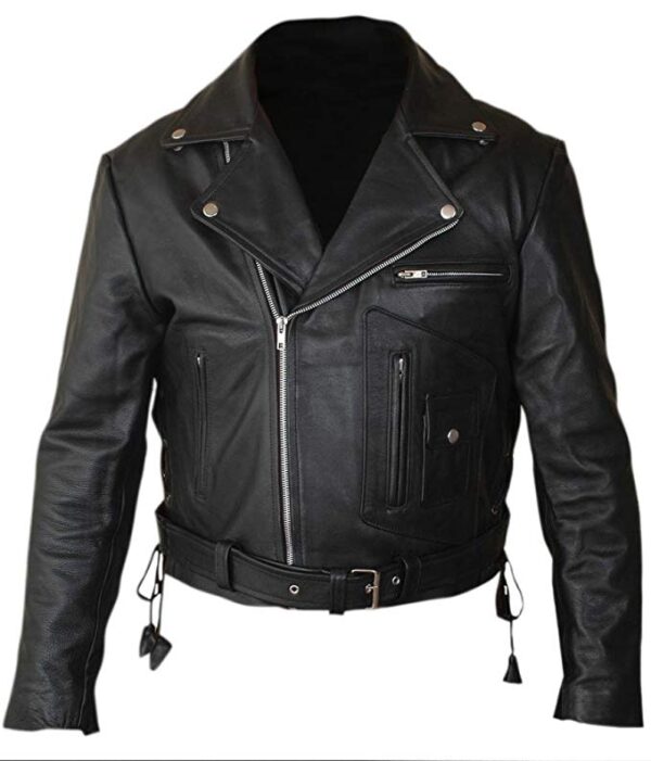 Terminator 2 Arnold Genuine Black Leather Jacket front