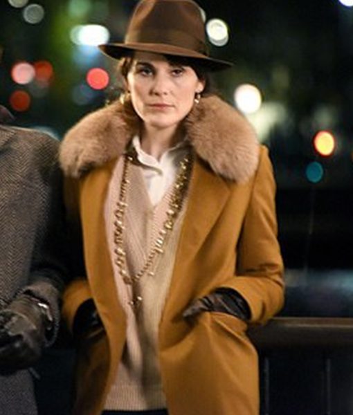 The Gentlemens Michelle Dockery Brown Wool Trench Coat with Fur Collar