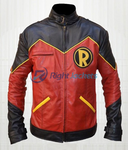 Tim Drake Robin Red And Black R Logo Leather Jacket