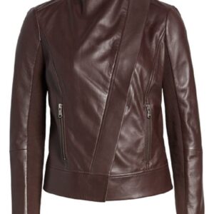 Trouve Drape Front Brown Leather Jackets