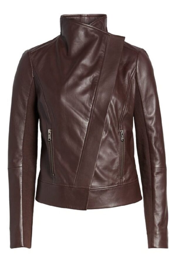 Trouve Drape Front Brown Leather Jackets