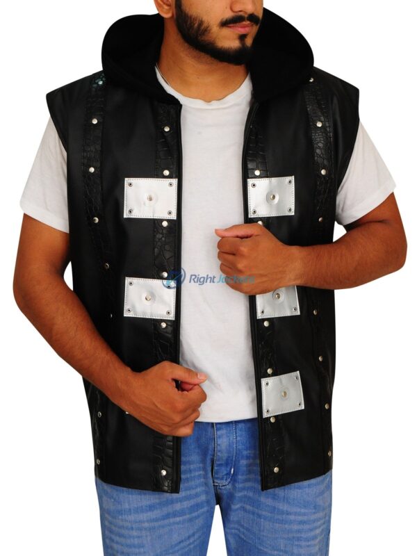 Allen Neal Jones P1 Black Leather Hoodie Vest