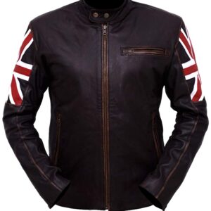 Flag Distressed Brown Leather Jacket