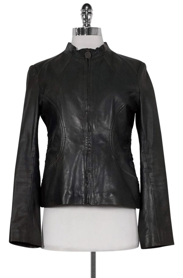Womens Elie Tahari Black Faux Leather Jacket