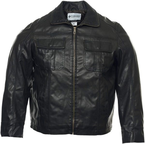 Mens Columbia Black Faux Leather Jacket