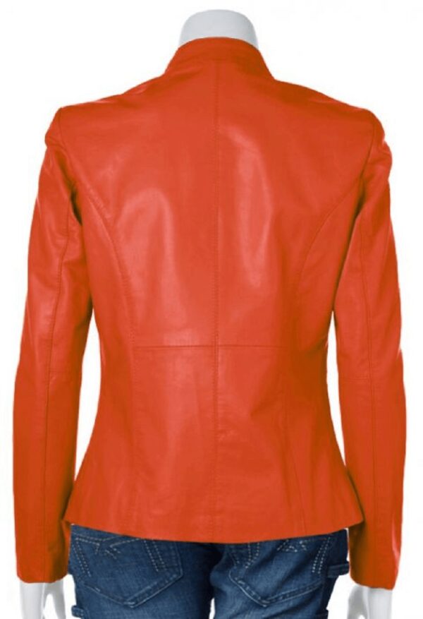 Womens Fashion Slim Orange Leather Jacket