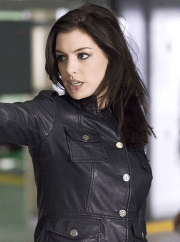 Actress Anne Hathaway Black Leather Jackets