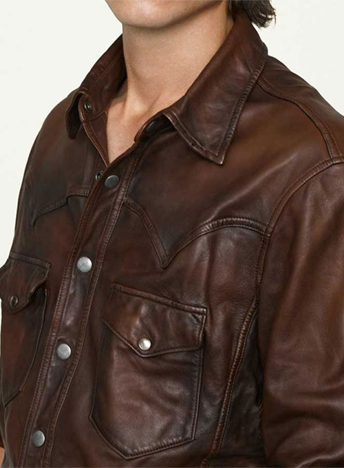 V Tab Brown VIntage Leather Shirt