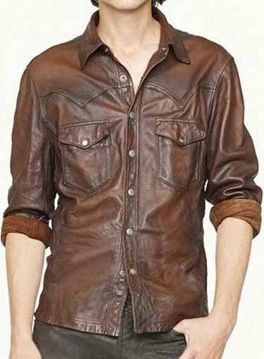 VIntage V Tab Brown Leather Shirt