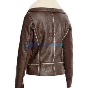 Vegan Leather Jacket With Sherpa Collar in Brown