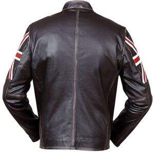 Vintage Distressed Brown Union Jack Cafe Racer Leather Jacket