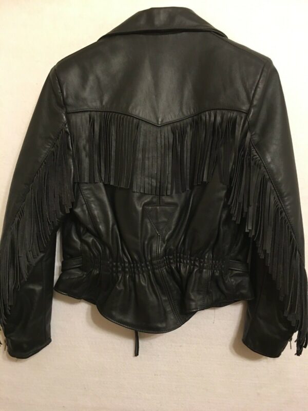 Vintage Steer Brand Black Leather Fringe Biker Western Jackets