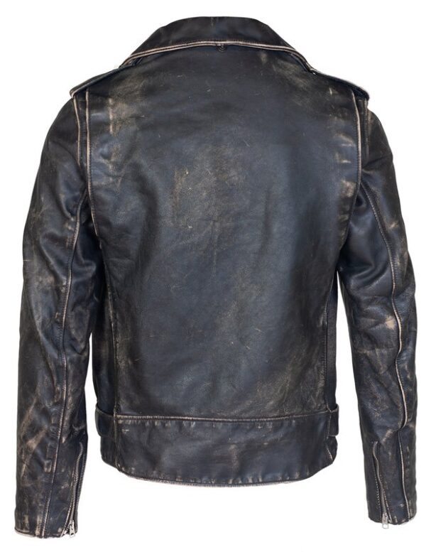Vintaged Fitted Motorcycle Black Leather Jacket back