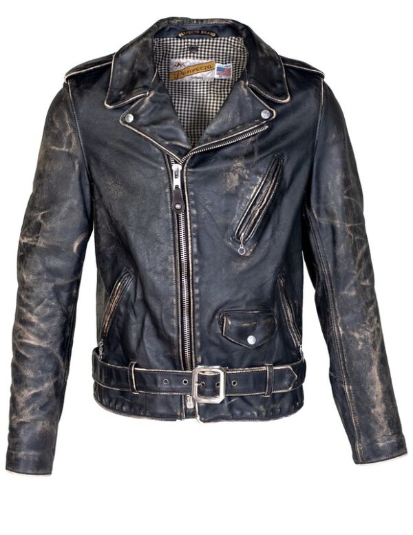 Vintaged Fitted Motorcycle Black Leather Jacket front