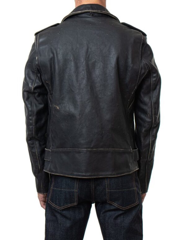 Vintaged Fitted Motorcycle Black Leather Jacket full back