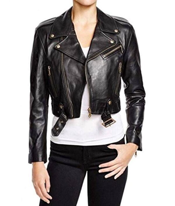 WWE Becky Lynch Black Cropped Motorcycle Leather Jacket