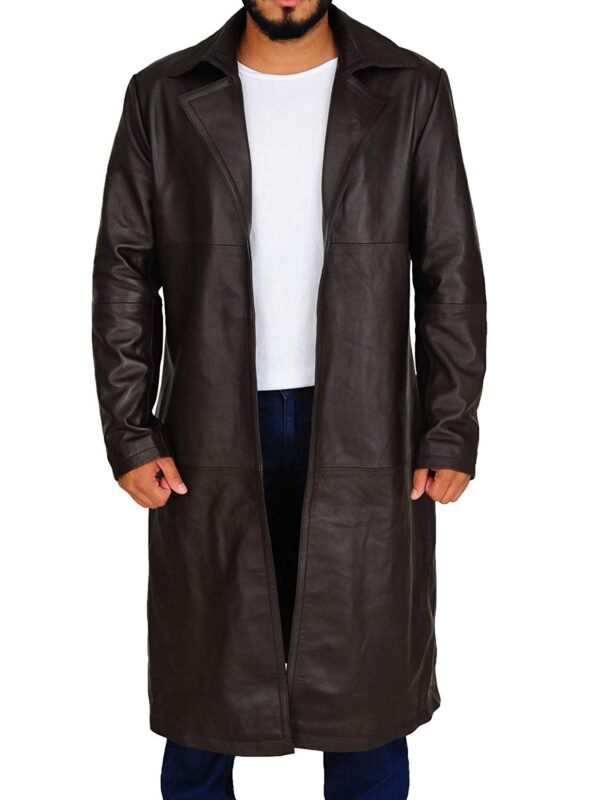 Western Wear Cowhide Leather Cowboy Style Trench Jacket