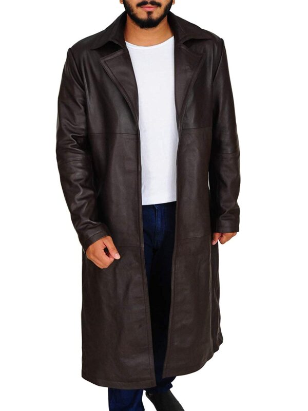 Westerns Wear Cowhide Leather Cowboy Style Trench Jacket