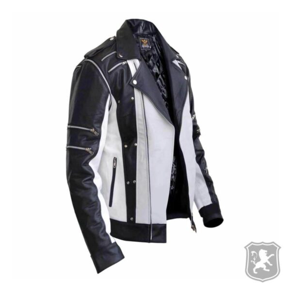 White And Black Leather Jacket With Detachable Sleeves