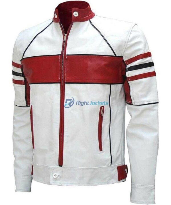 White Bikers Red Detailed leather Stylish Jacket