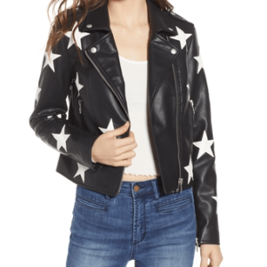 Women Black Leather Jacket With White Stars