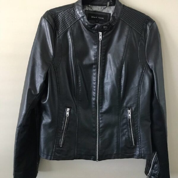 Women Black Rivet Faux-leather Jacket
