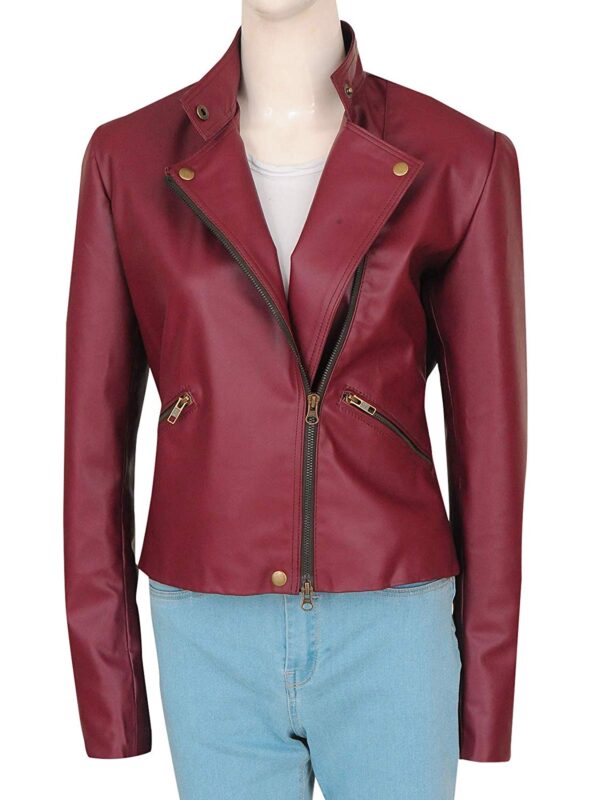 Women Fashion Stylish Zipper Maroon Leather Brando Biker Jacket
