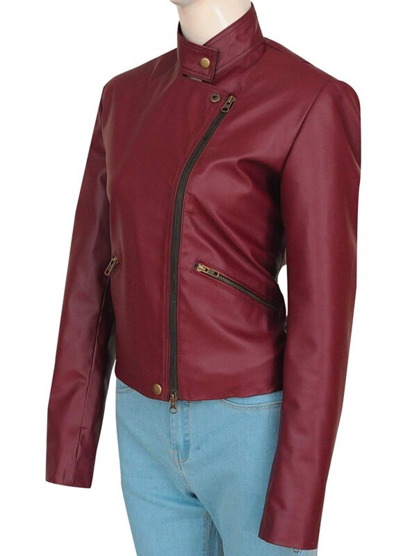Women Fashion Stylishs Zipper Maroon Leather Brando Biker Jacket 2