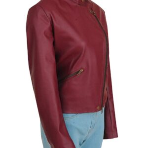 Fashion Stylish Zipper Maroon Leather Biker Jacket