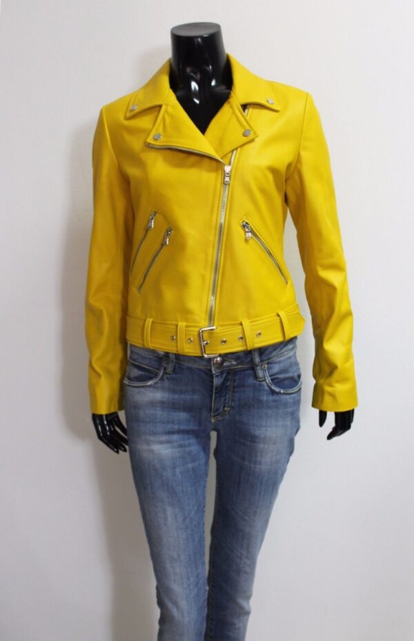 Women Italian Handmade Genuine Yellow Biker Faux Leather Jacket