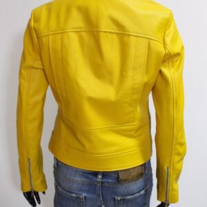 Women Italian Handmade Genuine Bikers Yellow Leather Jacket