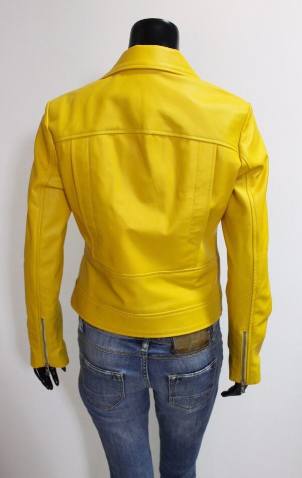Women Italian Handmade Genuine Bikers Yellow Leather Jacket