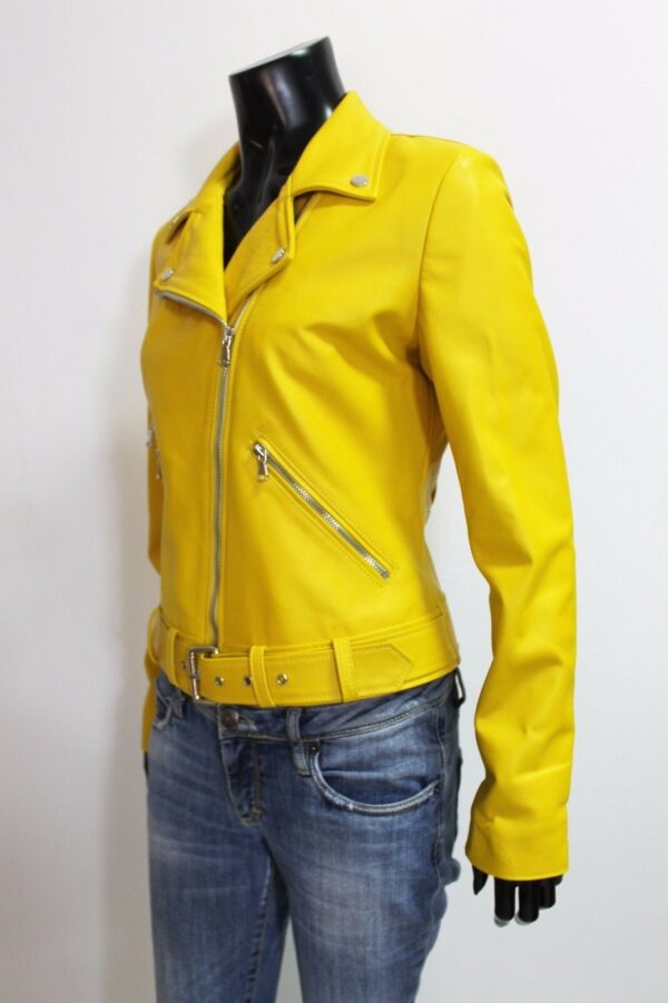 Women Italian Handmade Genuines Biker Yellow Faux Leather Jacket