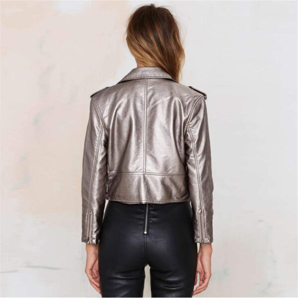 Womens Metallic Faux Leather Jacket