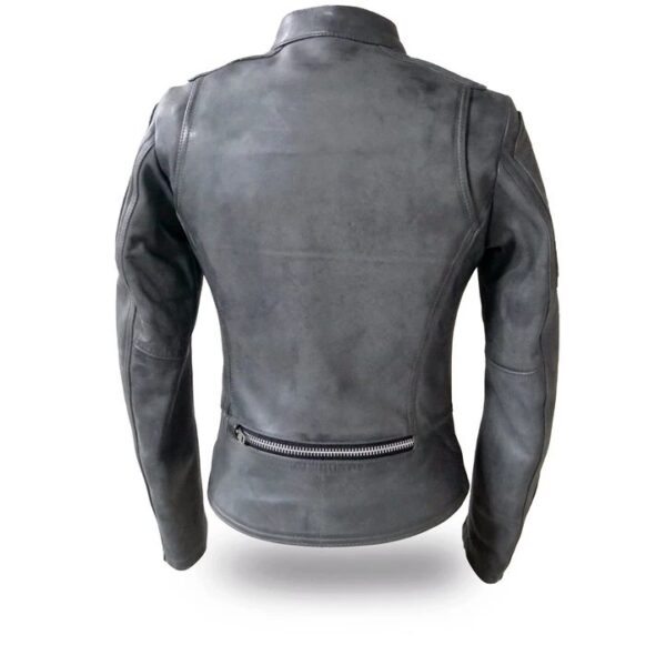 Women Warrior Princess Grey Leather Motorcycle Jacket