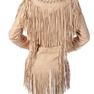 Women Western With Fringes Beads And Bones Brown Suede Leather Jacket