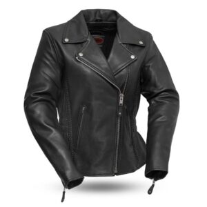 Womens Allure Black Leather Motorcycle Jacket