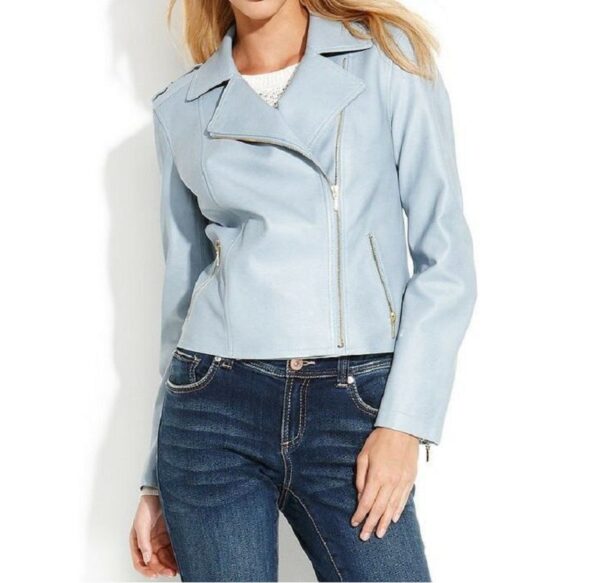 Womens Baby Blue Leather Jacket