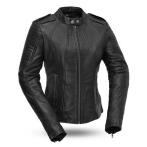 Womens Biker Black Motorcycle Leather Jacket