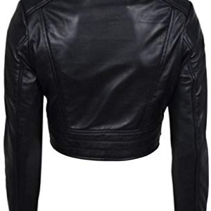 Womens Chic Black Croppeds Top Leather Jacket (Back)