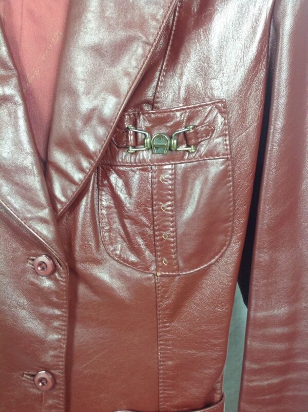 Women's Etienne Aigner Two Button Blazer Burgundy Leather Jackets