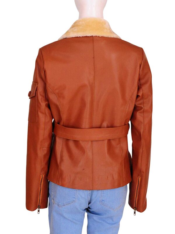 Womens Fashion Fur Collar Tan Brown Biker Lambskin Leather Jacket