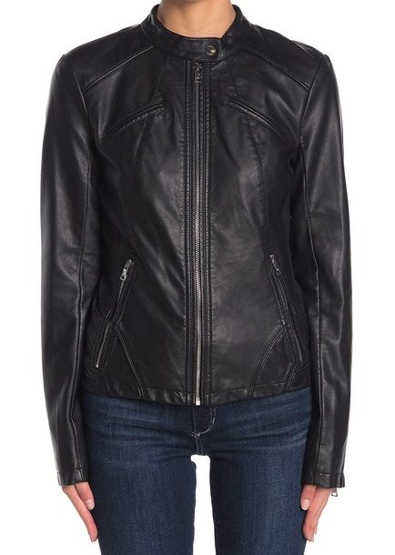 Womens Guess Black Faux Leathers Jacket