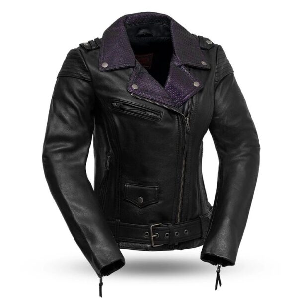 Womens Iris Black Leather Motorcycle Jacket